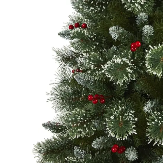 6ft. Pre-Lit Frosted Swiss Pine & Berries Artificial Christmas Tree with Clear LED Lights {5}