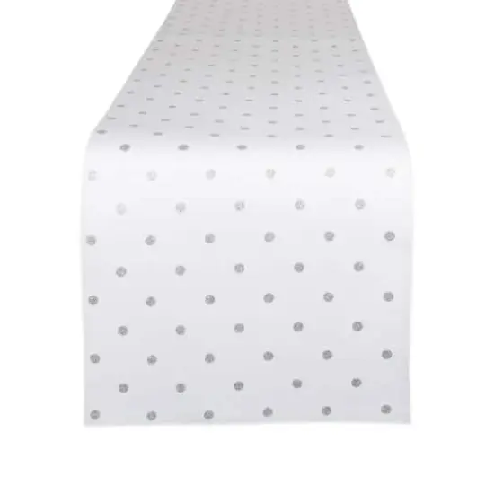 Metallic White/Silver Reversible Polka Dot Table Runner 13" x 72" {1}