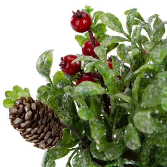 8" Green & Silver Potted Artificial Boxwood with Berries Christmas Arrangement {5}