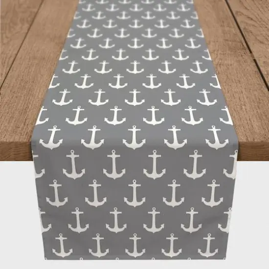 Anchors Indoor/Outdoor Table Runner White on Gray {4}
