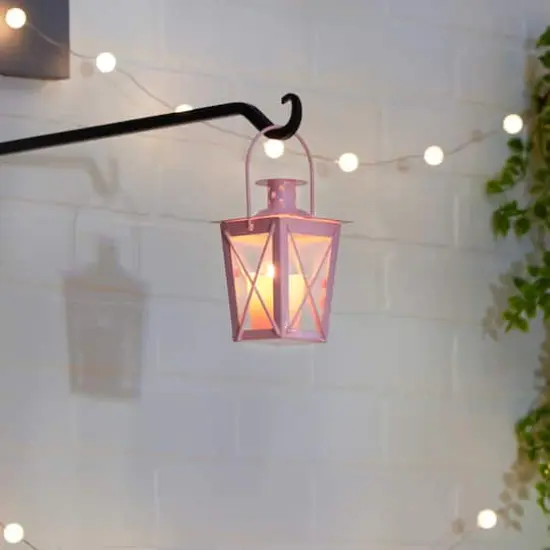 9" Pink Iron Railroad Hanging Lantern Set {4}
