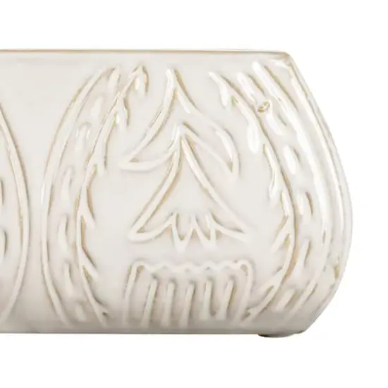 Hello Honey® 10" White Stoneware Planter with Etched Flower Design {5}