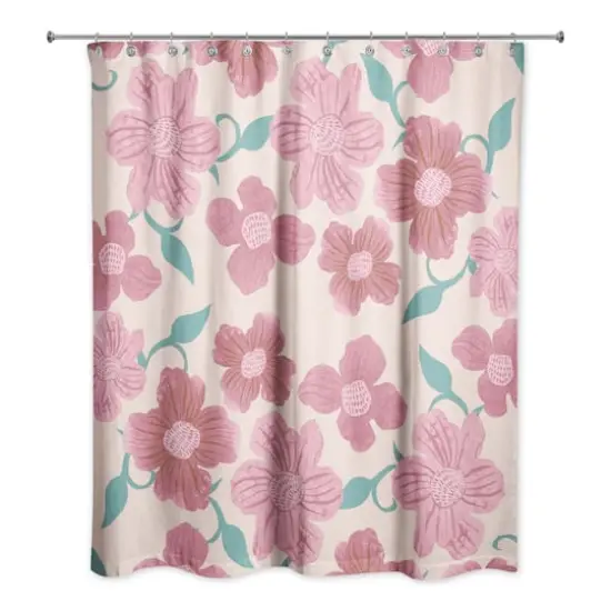 Pink Florals 71" x 74" Shower Curtain {1}