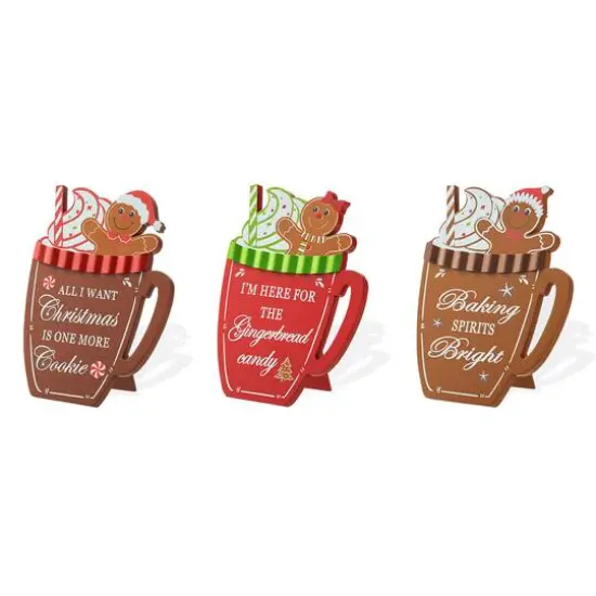 Glitzhome&reg; 8" Christmas Gingerbread Man Mug Tabletop D&eacute;cor Set {1}