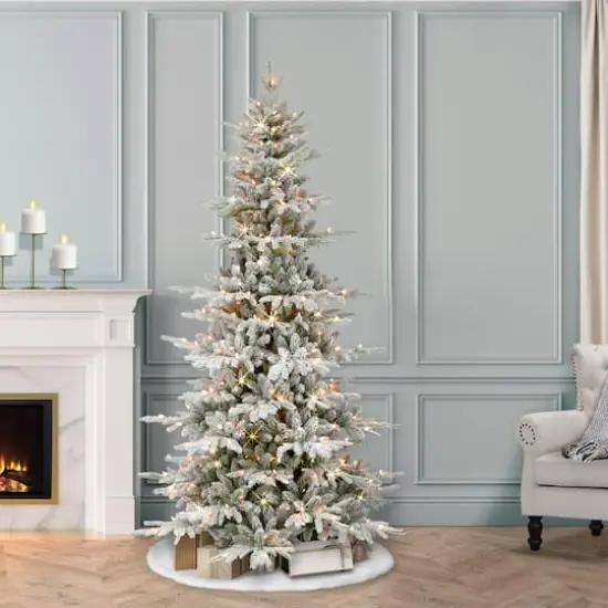 6.5ft. Pre-lit Slim Flocked Artificial Utah Fir Christmas Tree, Clear Lights {4}