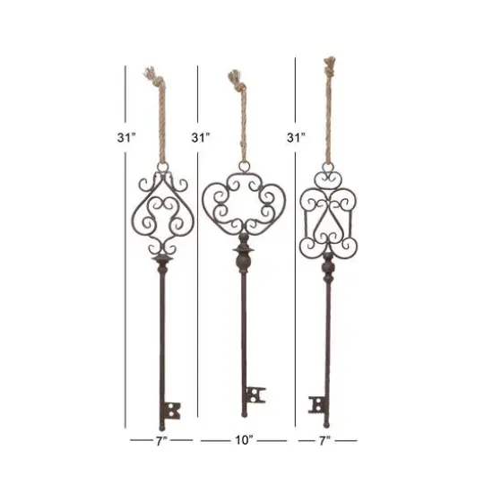31" Black Metal Skeleton Key Industrial Wall D&eacute;cor Set {6}