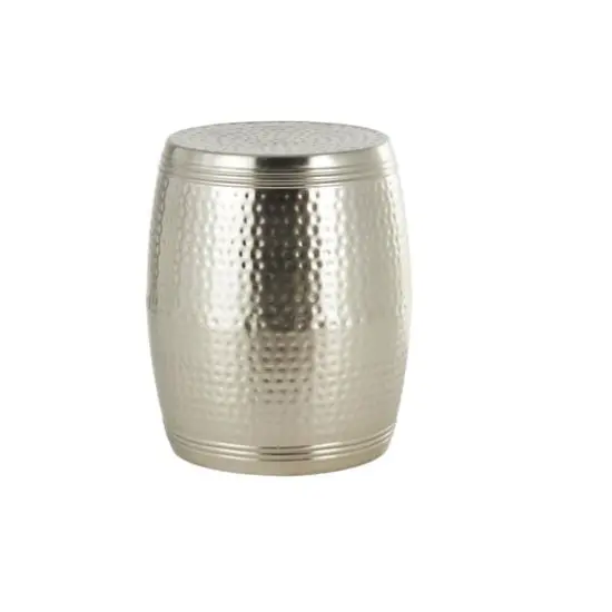 19" Silver Metal Handmade Hammered Drum Accent Table with Hammered Design {10}