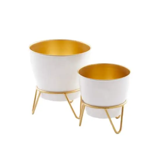 Set of 2 White Iron Modern Planter, 11" x 10" x 10" {3}