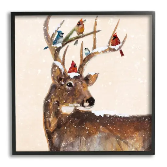 Stupell Industries Cardinals Perched Snowy Antlers Framed Giclee Art Black {1}