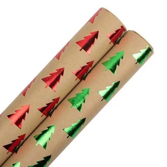 JAM Paper Red and Green Multicolor Christmas Trees Kraft Wrapping Paper, 2ct. {1}