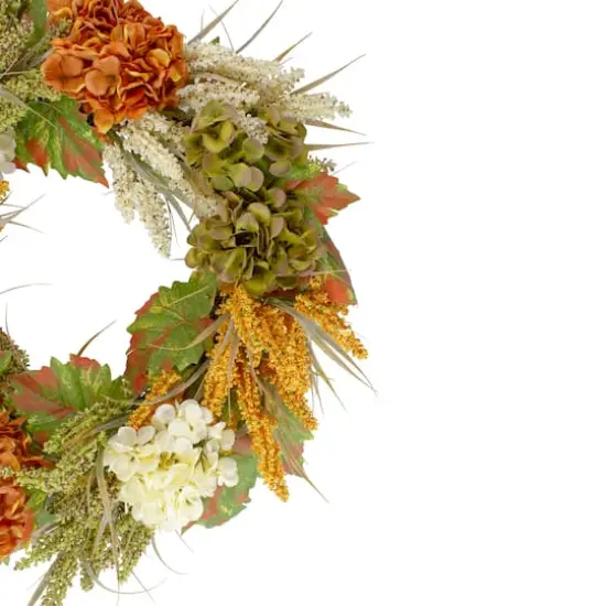 30" Orange & Green Fall Hydrangea Floral Wreath {3}