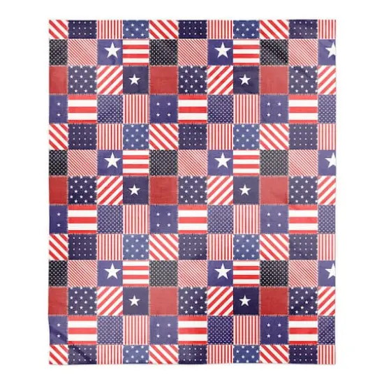 Stars & Stripes Quilt Pattern Sherpa Fleece Blanket {1}