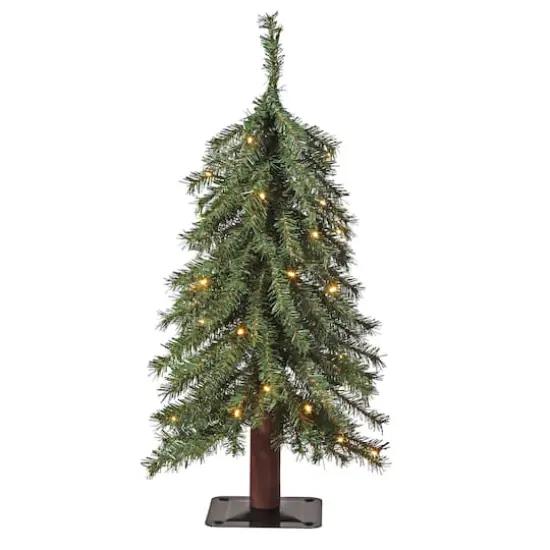 2ft. Pre-Lit Mountain Fir Artificial Christmas Tree with Natural Wood Pole, Soft White Battery Operated LED Lights  {1}