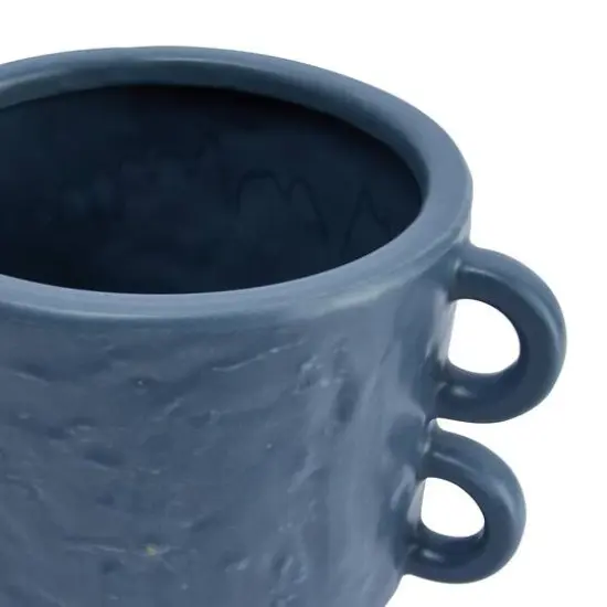 Hello Honey&reg; 9.5" Blue Modern Stoneware Planter with Handles {4}