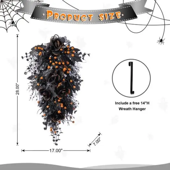 Glitzhome&reg; 28"H Halloween Black Rose and Berry Swag with Hanger {8}