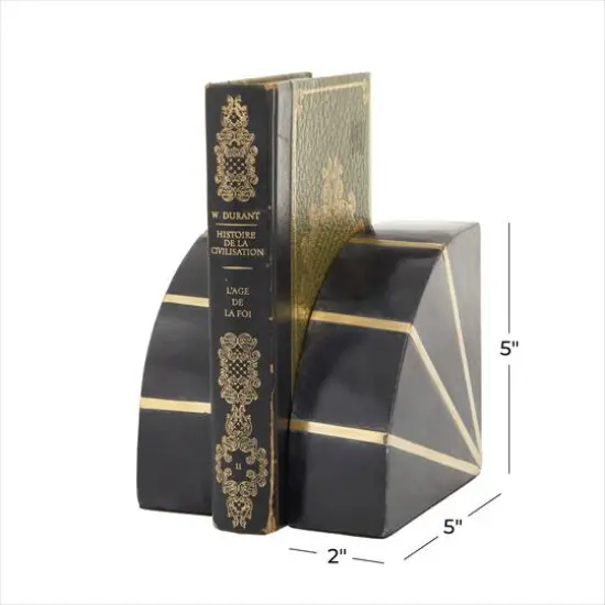 CosmoLiving by Cosmopolitan Black Marble Glam Bookends, 5" x 5" x 2" {8}