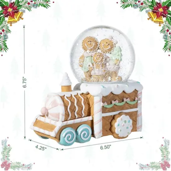 Glitzhome&reg; 100mm Christmas Resin Musical Snowflakes Ginginerbread Family Train Waterglobe {9}