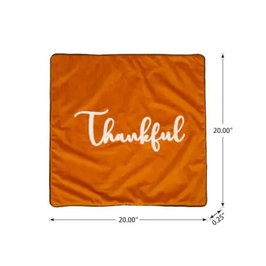 Glitzhome&reg; Orange Velvet Thankful Pillow Cover {16}