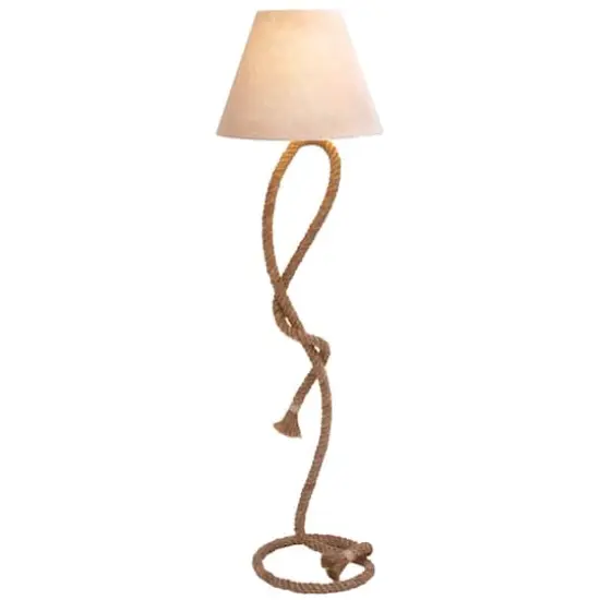 63" Brown Jute Rope & Iron Rustic Floor Lamp {1}
