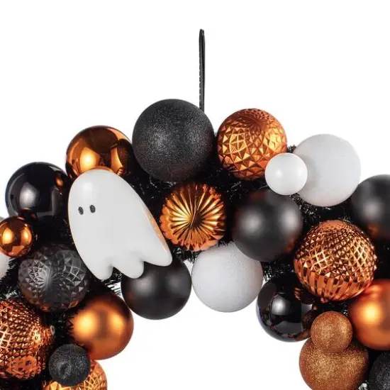 23.5" Orange, Black & White Ghost & Ornament Wreath by Ashland&reg; {4}