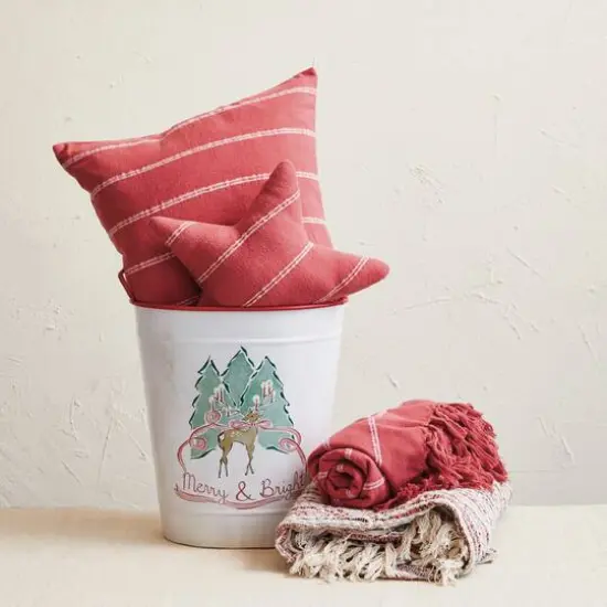 Hello Honey® 16" Red & White Stripes Star-Shaped Brushed Flannel Throw Pillow {3}