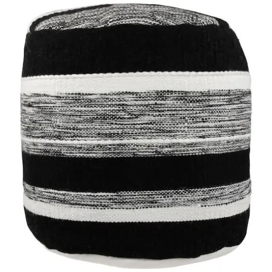18" Black & White Woven Stripes Outdoor Pouf Ottoman {4}