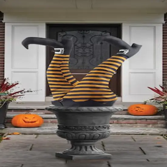 24" Orange & Black Animated Witch Kickers Yard Stake {4}