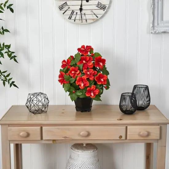 20" Orange Hibiscus with Black Hexagon Vase {3}