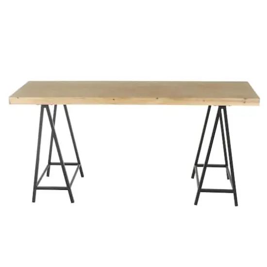 63" Brown Living Room Console Table with Black Metal Supports {4}