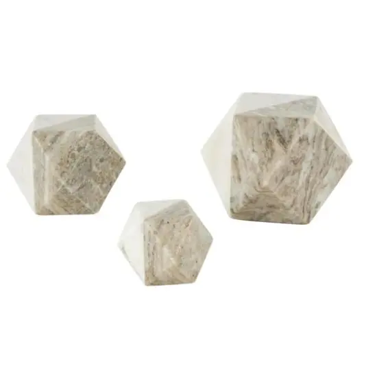 White Marble Geometric Cube Two-Toned Hexagon Sculpture with Cream & Copper Accents, 3ct. {3}