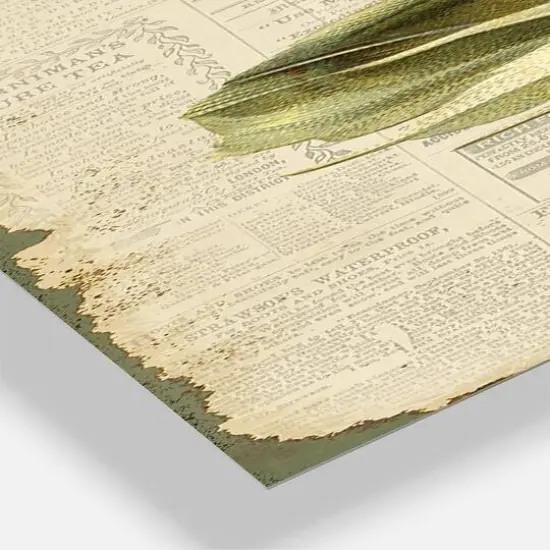 Designart Colorful Elegant Feather On Old Style Newspaper IV Multipanel Wall Clock {4}