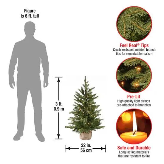 3ft. Pre-Lit Feel Real&reg; Nordic Spruce Artificial Christmas Tree in Burlap Base, Clear Lights {7}
