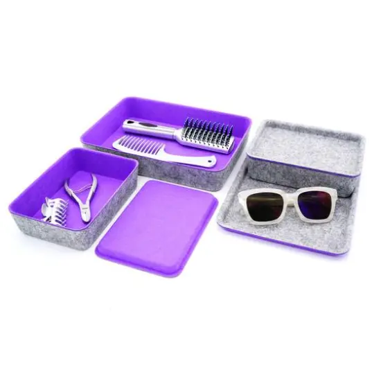 Welaxy Felt 3 Piece Drawer Organizer Bins with Lids Purple {5}