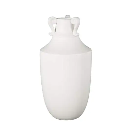 15.75" White Ceramic Sleek Amphora Vase with Scroll Handles {3}