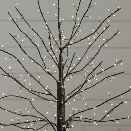 2ft. Pre-Lit Artificial Halloween Black Twig Tree with 210 Warm White Fairy Copper Wire LED Lights {4}