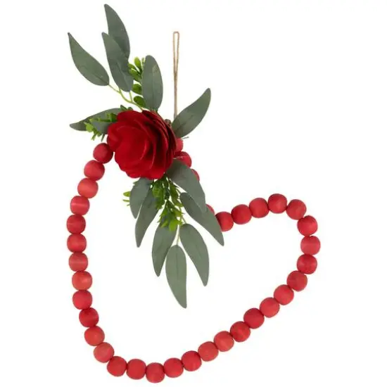 10.25" Red Wooden Beads with Rose Valentine's Day Heart Wall Decoration {1}