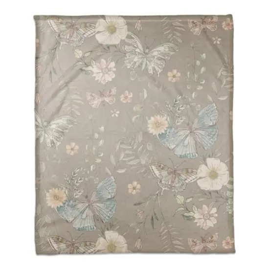 Butterflies Coral Fleece Blanket Gray {1}