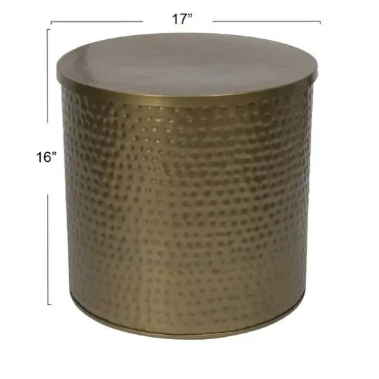 Hello Honey® 17" Gold Boho Hammered Metal Drum Table or Planter with Lid {9}