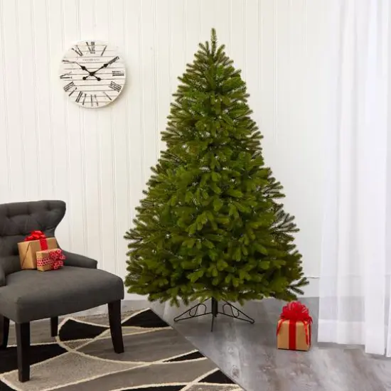 6ft. Pre-Lit Cambridge Spruce Flat Back Artificial Christmas Tree, Warm White LED Lights {7}