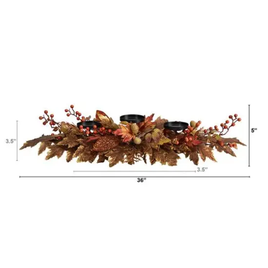 36" Maple Leaves & Berries Fall Harvest Candelabrum Arrangement {3}
