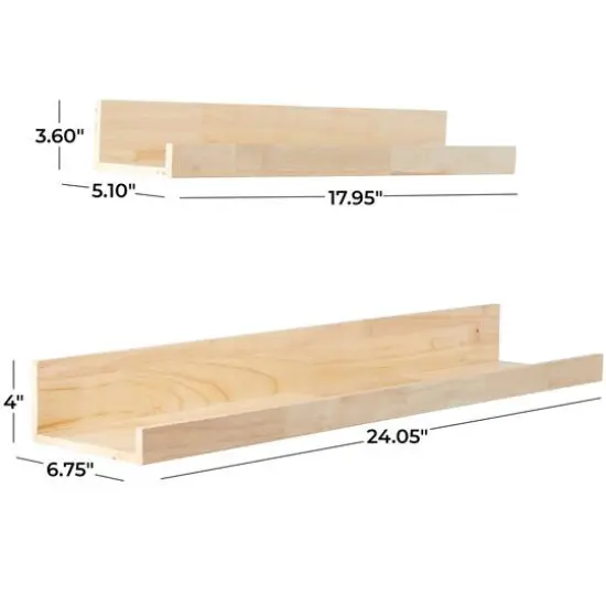 Light Brown Wood 2 Shelves Wall Shelf with Lip Set of 2 18", 24" {6}