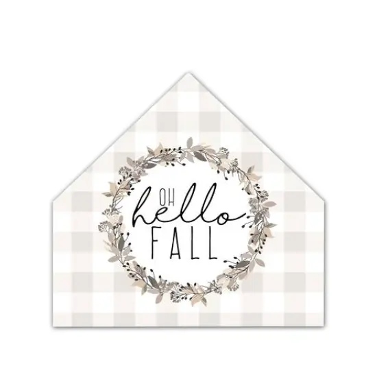 Hello Fall Wreath House Shaped Canvas Wall Accent {1}