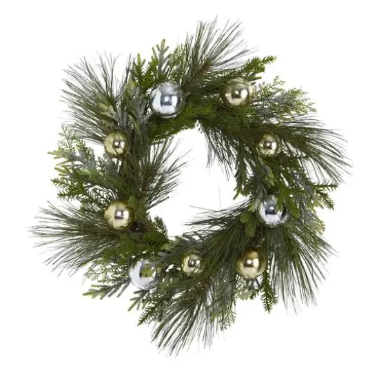 26" Sparkling Pine Wreath with Ornaments {1}