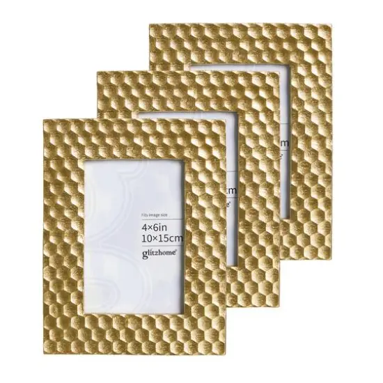 Glitzhome&reg; 3 Pack 4" x 6" Gold Honeycomb Resin Tabletop Picture Frames {1}