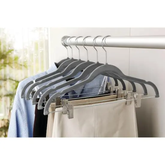 Simplify Slim Velvet Hangers with Clips, 6ct. Gray {6}