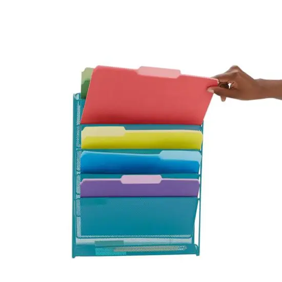 Mind Reader 6 Compartment Vertical Hanging Wall File & Chart Organizer Turquoise {9}