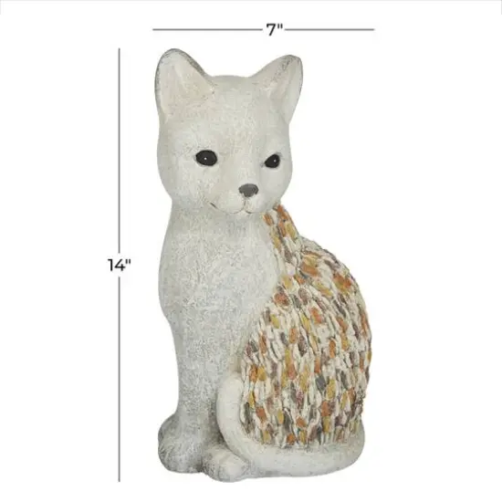 14" White Stone Farmhouse Cat Garden Sculpture {7}