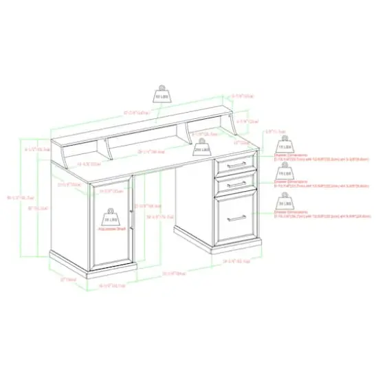 Walker Edison 58" Birch 3 Drawer Computer Desk with Hutch {8}