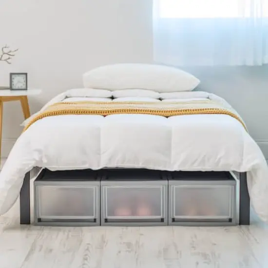 IRIS&reg; Medium Gray Stackable Storage Bin with Clear Drawer {4}