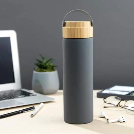 JoyJolt&reg; 20oz. Glass Water Bottle with Carry Strap & Non Slip Silicone Sleeve Gray {4}